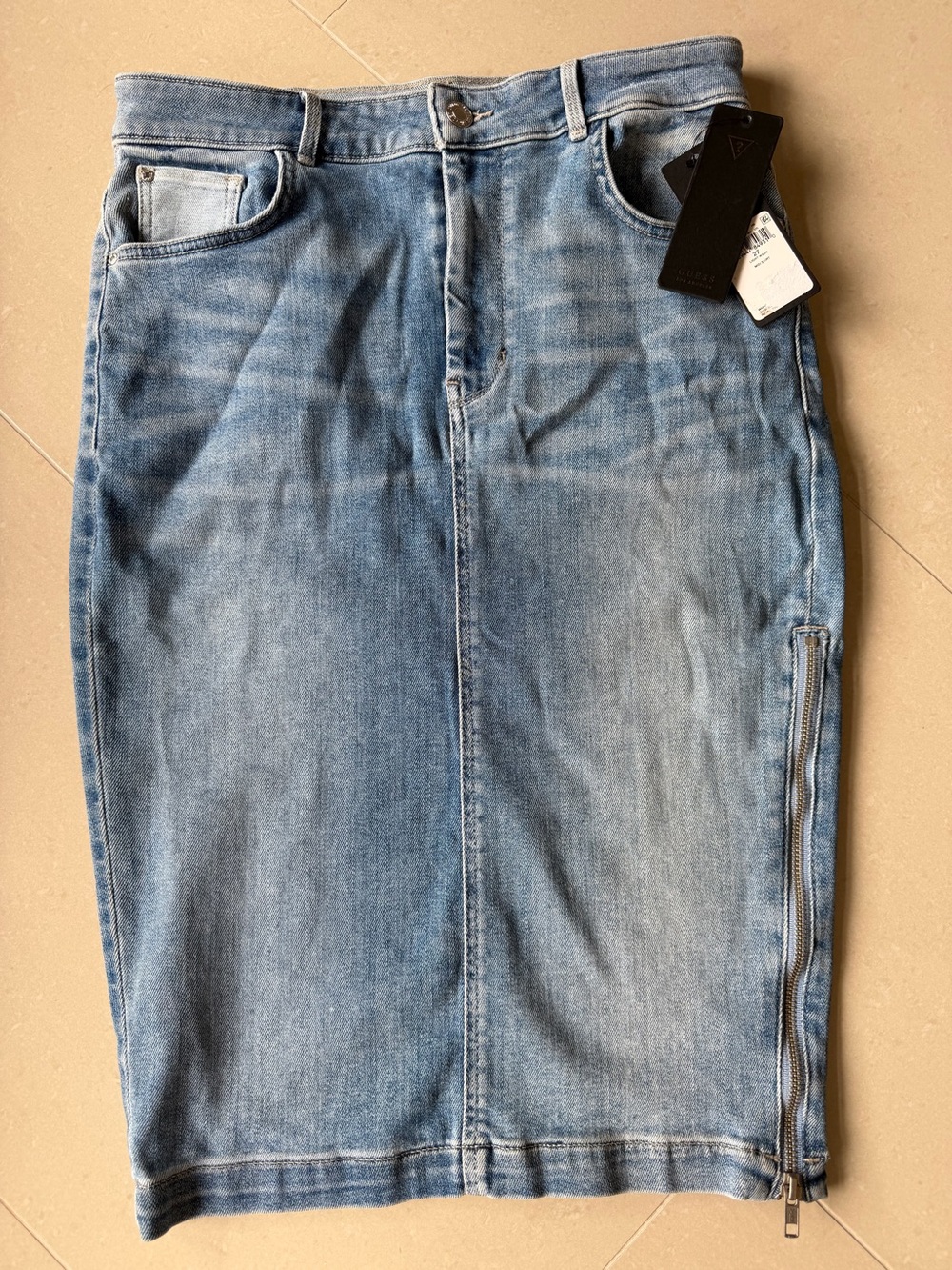 Guess Women’s  Light Blue Denim Straight Skirt with Side Zip